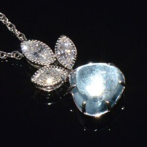 Certified Natural 4Cts VS F Diamond Aquamarine 18K Solid Gold Milgrain Pendant